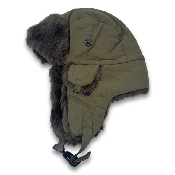 Olive Green Aviator Soft Faux Fur Ear Flap Hat Winter Ski Trooper Trapper Hat - Picture 1 of 8